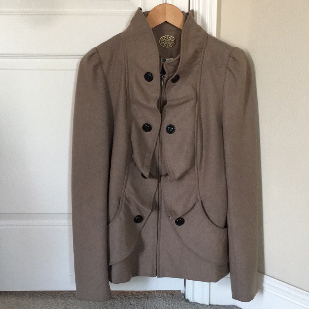 Anthropologie Idra Tan ruffled wool coat